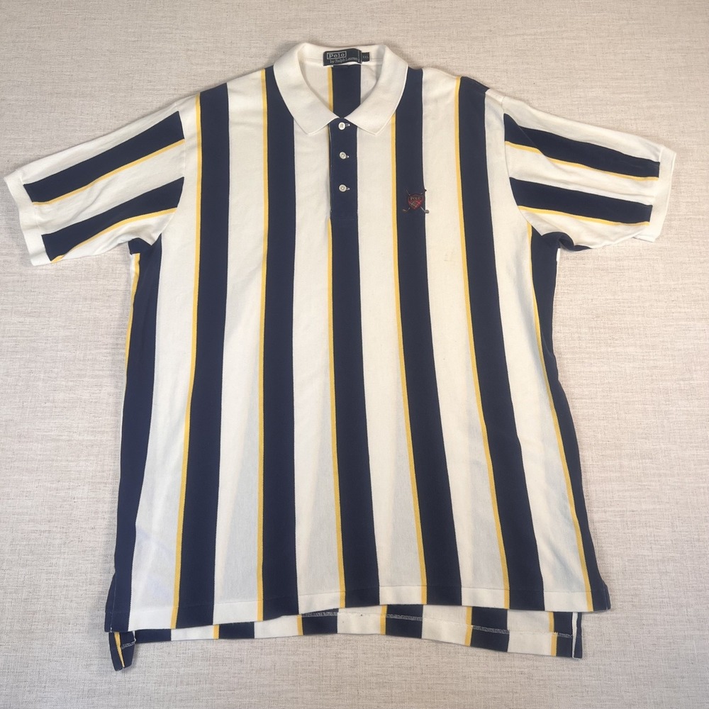 Vintage 90s Polo Ralph Lauren Golf Crest Striped Polo Shirt 2XL Preppy